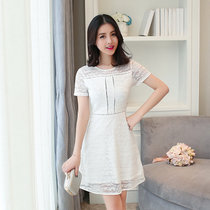 莉菲姿 2017夏装新款时尚修身 蕾丝拼接连衣裙(白色 XL)