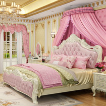 圣肯尼欧式床套装双人床法式公主床雕花简约床卧室(白/粉 床+床头柜+床垫+妆台+妆凳)