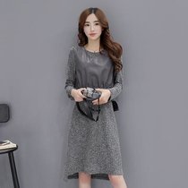 2016年冬季韩版新款长袖长裙纯色通勤圆领中腰套头时尚连衣裙女潮(深灰色 XL)