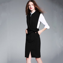 素芬 职业装春新款时尚气质连衣裙修身休闲OL职业裙潮(黑色 XL)