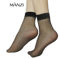 MANZI曼姿 5双装水晶丝袜 夏季透气清爽短袜 水晶丝透明袜子 防勾丝通勤女袜 825037(黑色5双 均码)