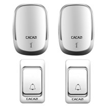 CACAZI卡佳斯 无线门铃 K01-DC 二拖二 不用电源 直流用电池 遥控 电子家用 呼叫器 便携带 老人呼叫器(银色)
