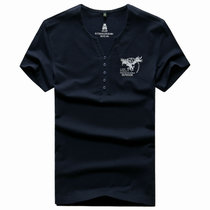 8825战地吉普AFSJEEP纯棉弹力短袖T恤衫 V领夏装薄款男士半袖polo(蓝色 3XL)