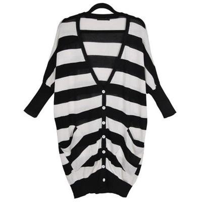 天空岛 韩国2012新款女中袖蝙蝠针织衫开衫外套 Z2120502 黑色条纹