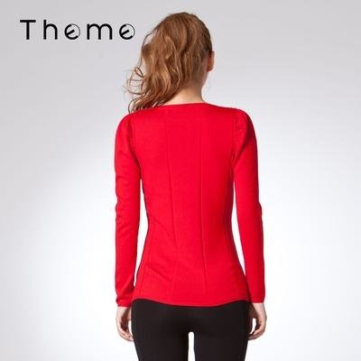 掂牌Theme 上新韩版V领毛衣长袖针织衫内搭上衣(红色 S)
