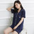春夏季韩版棉衬衫睡衣女短袖短裤薄款家居服维密两件套装(蓝色 XL)第3张高清大图