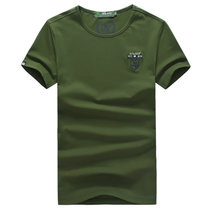 夏装新款战地吉普AFS JEEP纯棉弹力短袖T恤衫圆领 3159男士polo衫(军绿色 4XL)