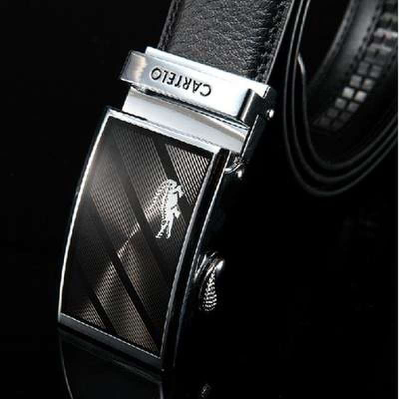卡帝乐鳄鱼cartelo男士黑色二层牛皮自动扣商务圆尾皮带 005e
