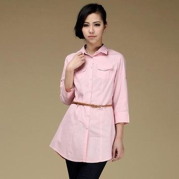 伊甸基因 2012新款时尚女装气质职业修身七分袖衬衫 EA120004 粉色 M