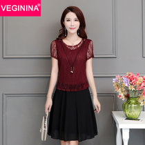VEGININA 新款女装简约时尚修身连衣裙 9722(红色 5XL)