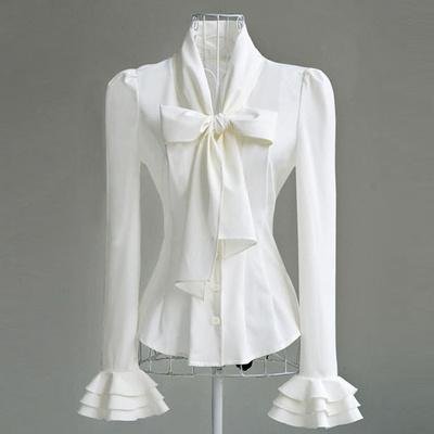 莎莱茜甜美长袖衬衫荷叶边修身雪纺衬衫OL衬衫XY00353(M)