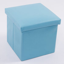 简约素色PU皮收纳凳储物凳换鞋凳(蓝色DE6112)