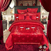 囍人坊 绣花四件套婚庆大红色 提花贡缎床单被套结婚床上用品六件套P(俏宝 四件套1.8M)