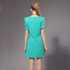 菲特丽2013夏装新款 欧美短袖荷叶袖纯色修身 连衣裙 女装318301(青绿 S)