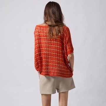 波特唐（BOTETANG）2012新款秋季显瘦中袖套头镂空针织衫YC8903橙色