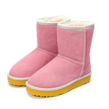 OLENSAR欧伦莎 2013冬季新款牛皮雪地靴 甜美色保暖中筒靴 时尚防滑防水(粉白色 39)