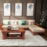 夏树 中式实木沙发组合橡胶橡木沙发带转角现代简约客厅家具贵妃小户型(四人位（不含贵妃榻）)