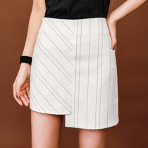 七格格 2017夏装新款 不对称条纹拼接设计百搭短裙半身裙 女N513(白色 XL)