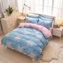 晶丽莱升级卡通简约三四件套床上用品单双人宿舍学生4件套床单被套A(蓝色星空 1.8m（6英尺）床)