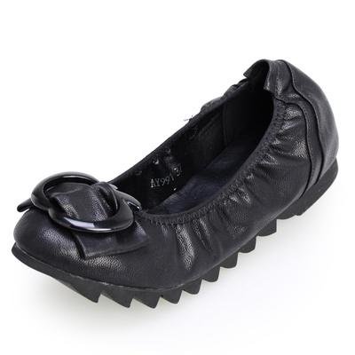 2013新款春鞋  小圆头糖果色平跟船鞋瓢鞋锯齿底女单鞋(黑色 38)
