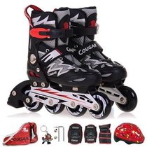 美洲狮（COUGAR）MS835儿童溜冰鞋全套装 可调成人直排轮滑鞋旱冰鞋滑冰鞋(黑白套装 S码30-33码可调)
