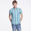 男装 新品 英伦时尚色织格子衬衫 短袖 131010122(绿/白格 M)