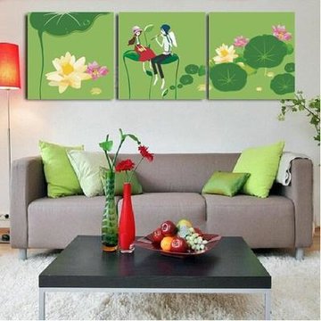 华庭丽娜数字油画 diy手绘无框画 40x40三拼 依恋 三联画非成品装饰画