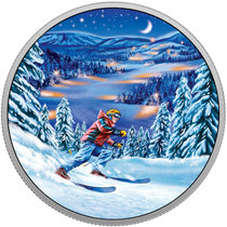 2017年加拿大发行户外运动滑雪夜光15加元精制纪念银币