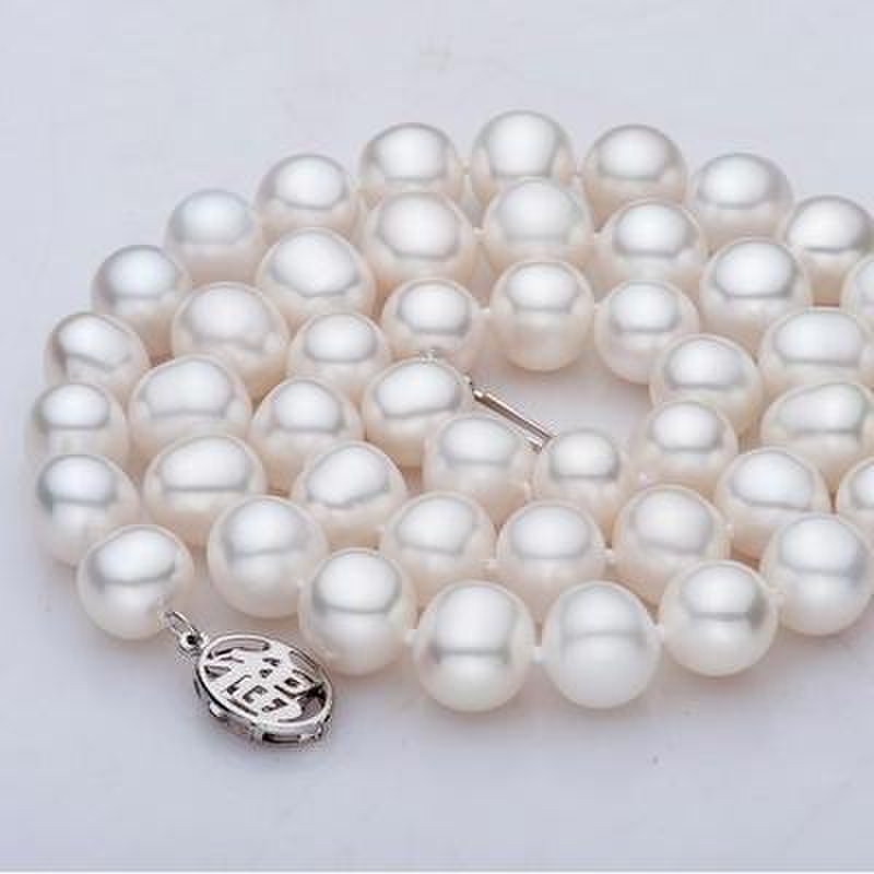银生珍珠 天然淡水珍珠项链8.5-9.5mm近圆福字扣 妈妈礼物