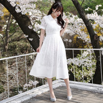 Mistletoe2017夏季新款修身蕾丝镂空衬衫韩版连衣裙F6674(白色 XL)