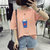 葩葩乐奇新款条纹印花圆领T恤韩版女生短袖宽松上衣服rihan7060(红色 M)第5张高清大图
