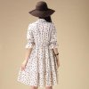 伊甸基因新款韩版女装邻家甜美波点雪纺森林系中袖连衣裙(米白色 M)