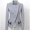 索晴2013春装韩范新款女装罗马布拼色双排扣修身女式小外套(灰色 L)