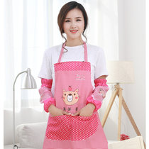 VTyee韩版厨房围裙套装 卡通小熊 防水围裙罩衣套装(蓝色)