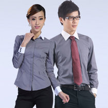 2017精品男女同款长袖修身工作服衬衣时尚炭灰色拼白色领工装衬衫(灰色 4XL/44男款)