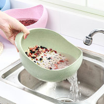 创意小麦秸秆淘米器 洗米筛 厨房塑料沥水篮洗水果洗菜盆篮子(绿色 小号)